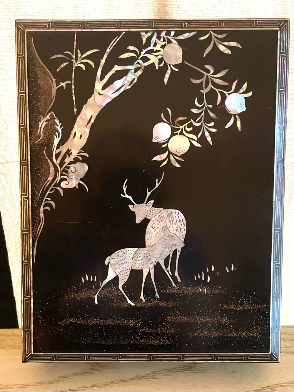 Mother and Fawn Inlaid Box - Iridescent inlay